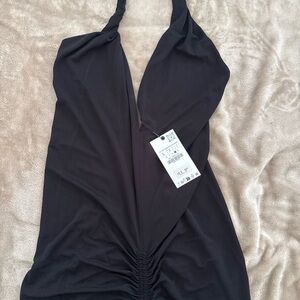 Zara Black Ruched Halter Dress